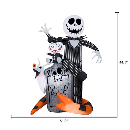 5.5ft. Airblown® Disney® Inflatable Jack Skellington Halloween Scene with Scary Teddy, Zero & Snake Lighted Décor